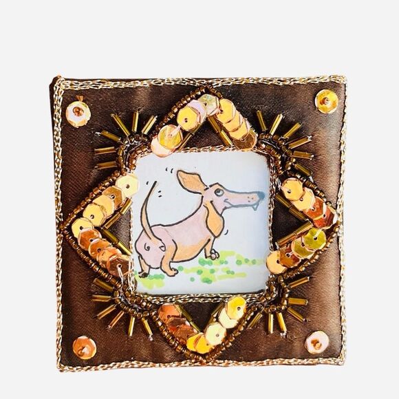 Handcrafted Original Dachshund Illustrations Set of 4 Framed Mini Miniature Art - Picture 2 of 6